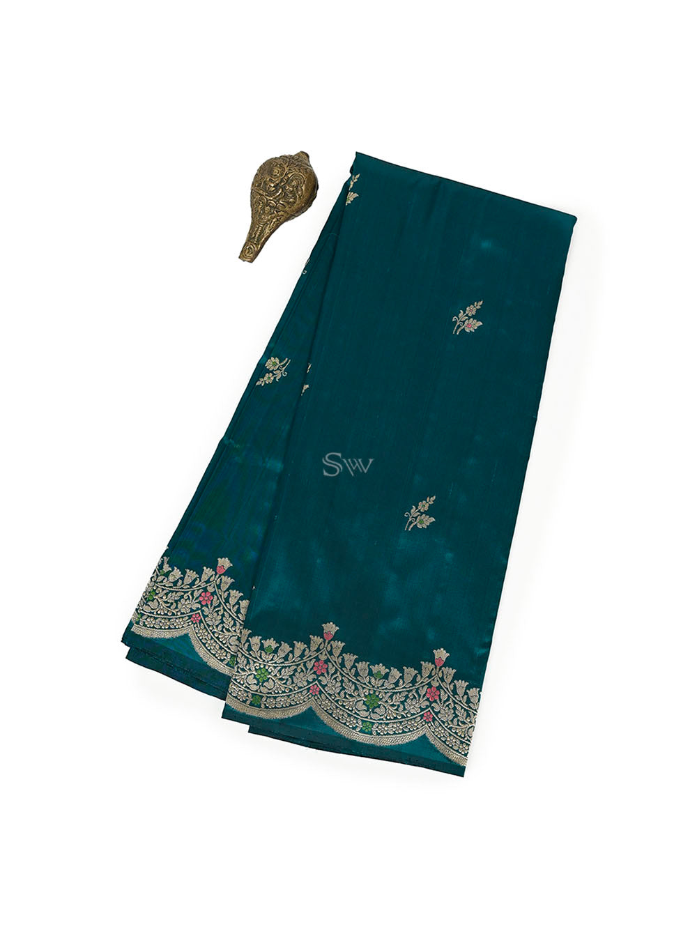 Teal Blue Meenakari Booti Katan Silk Handloom Banarasi Saree