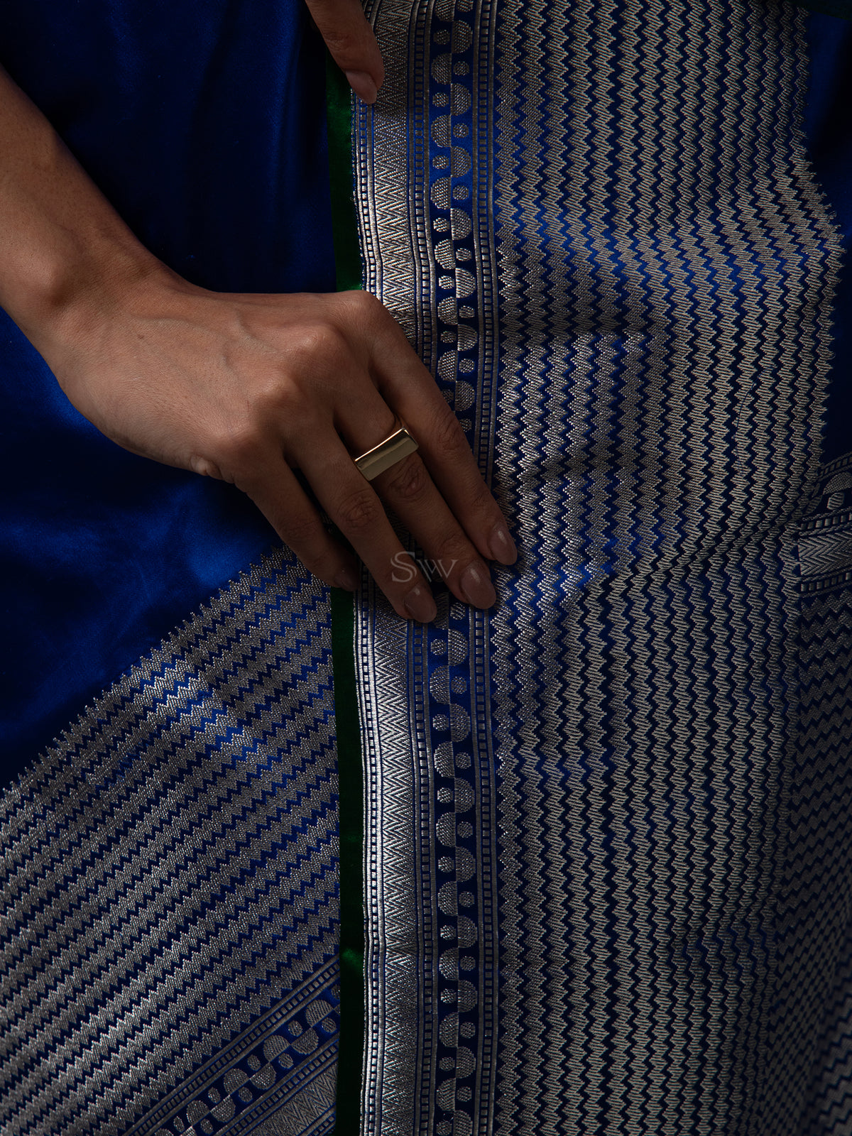 Royal Blue Plain Satin Silk Handloom Banarasi Saree - Sacred Weaves