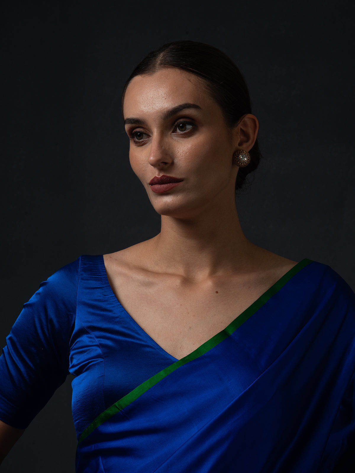 Royal Blue Plain Satin Silk Handloom Banarasi Saree - Sacred Weaves