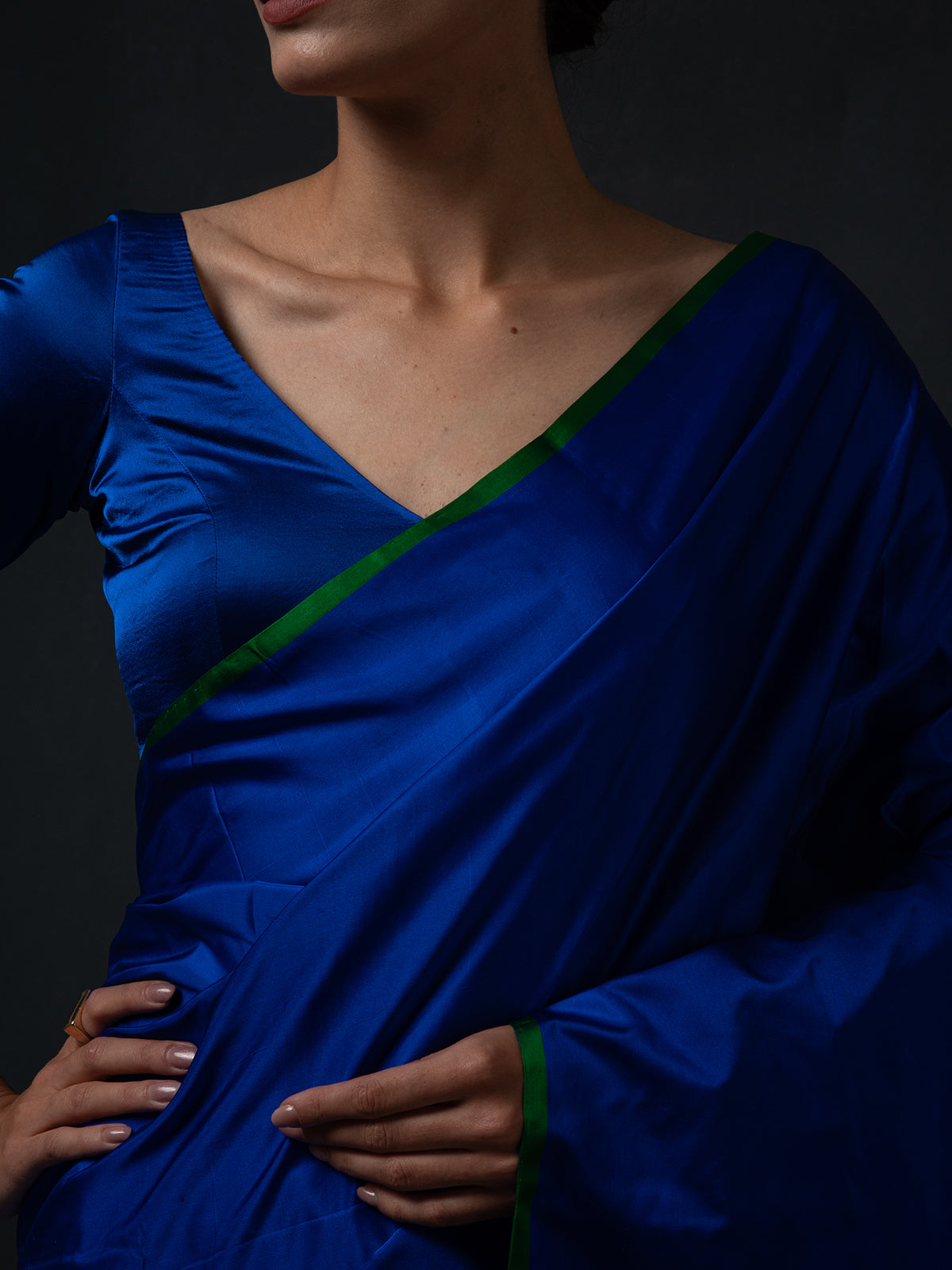 Royal Blue Plain Satin Silk Handloom Banarasi Saree - Sacred Weaves