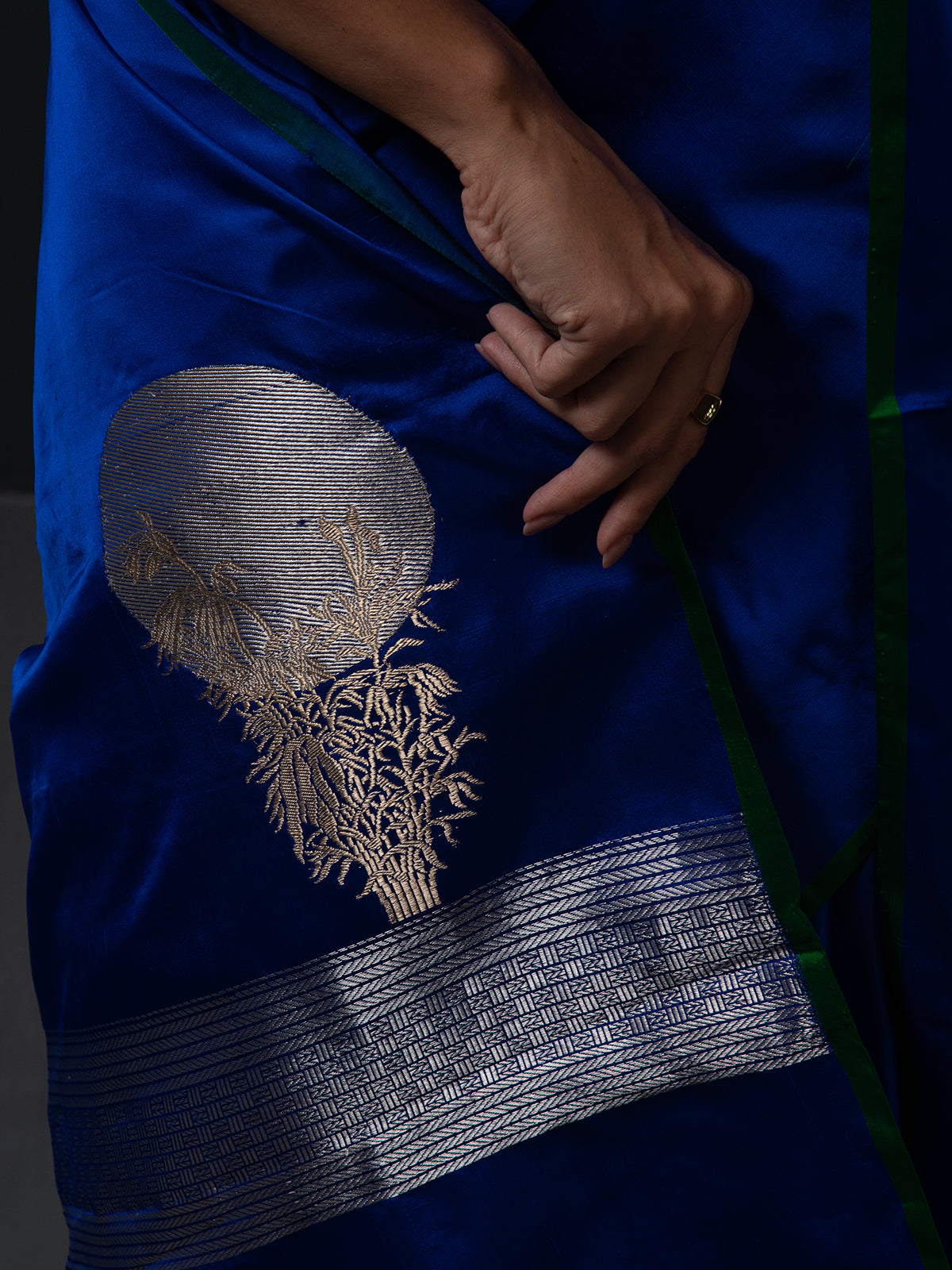 Royal Blue Plain Satin Silk Handloom Banarasi Saree - Sacred Weaves