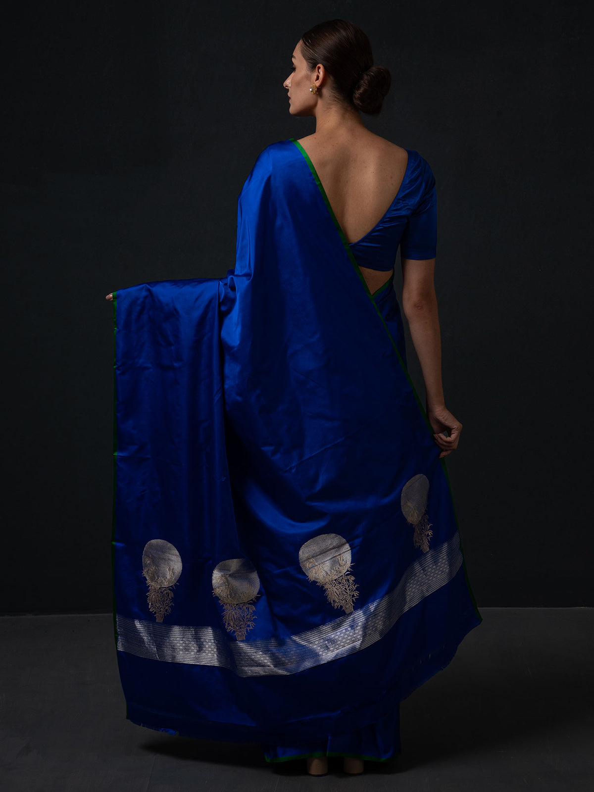 Royal Blue Plain Satin Silk Handloom Banarasi Saree - Sacred Weaves