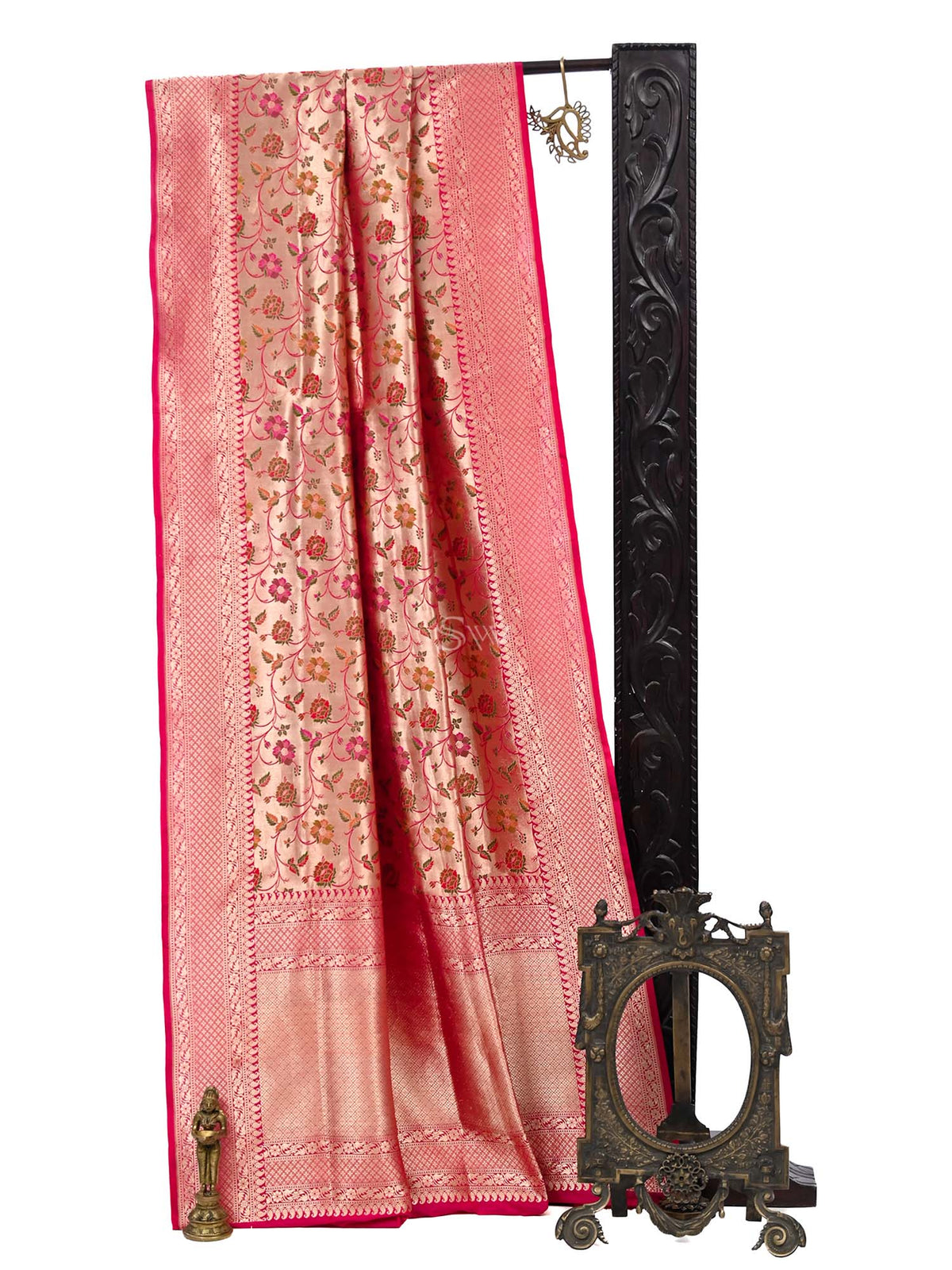 Dark Pink Meenakari Katan Silk Handloom Banarasi Saree