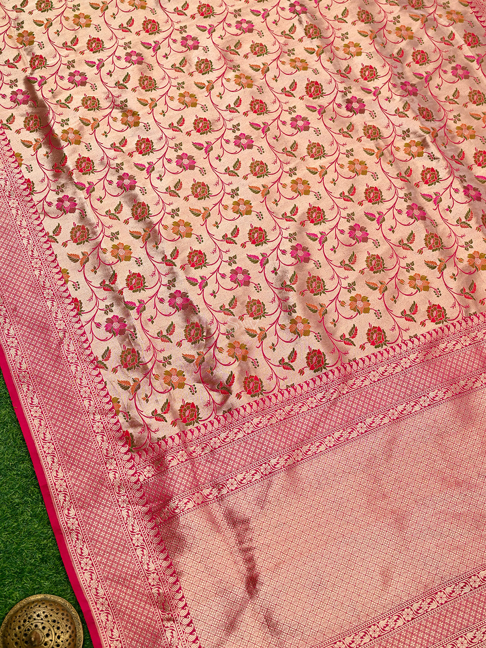 Dark Pink Meenakari Katan Silk Handloom Banarasi Saree