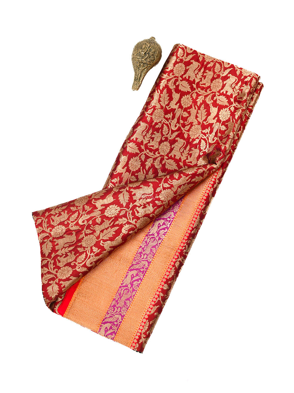 Maroon Shikargah Katan Silk Handloom Banarasi Saree - Sacred Weaves