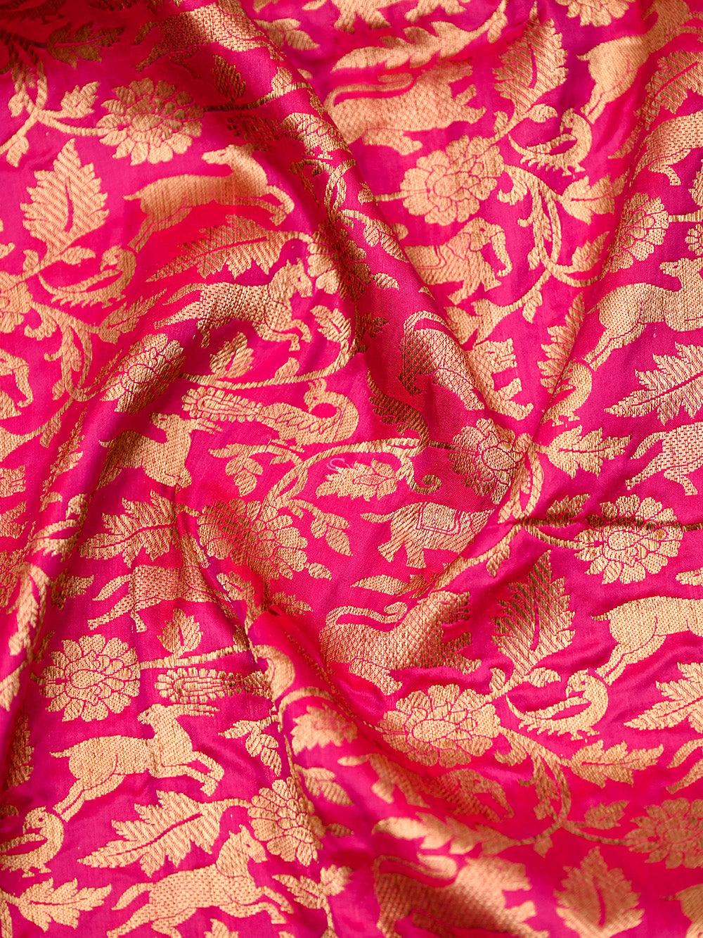 Dark Pink Shikargah Katan Silk Handloom Banarasi Saree - Sacred Weaves