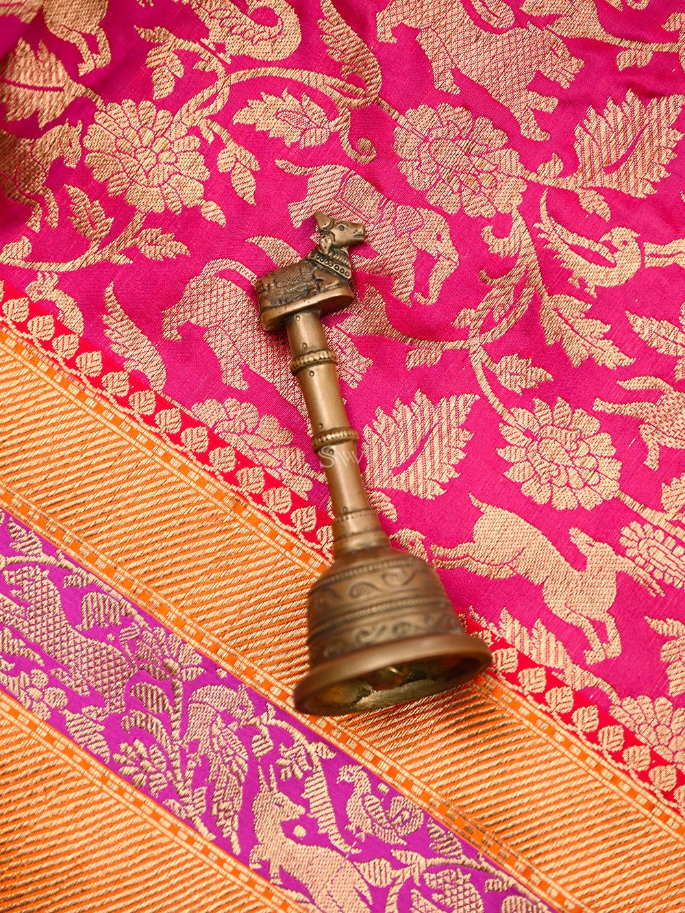 Dark Pink Shikargah Katan Silk Handloom Banarasi Saree - Sacred Weaves