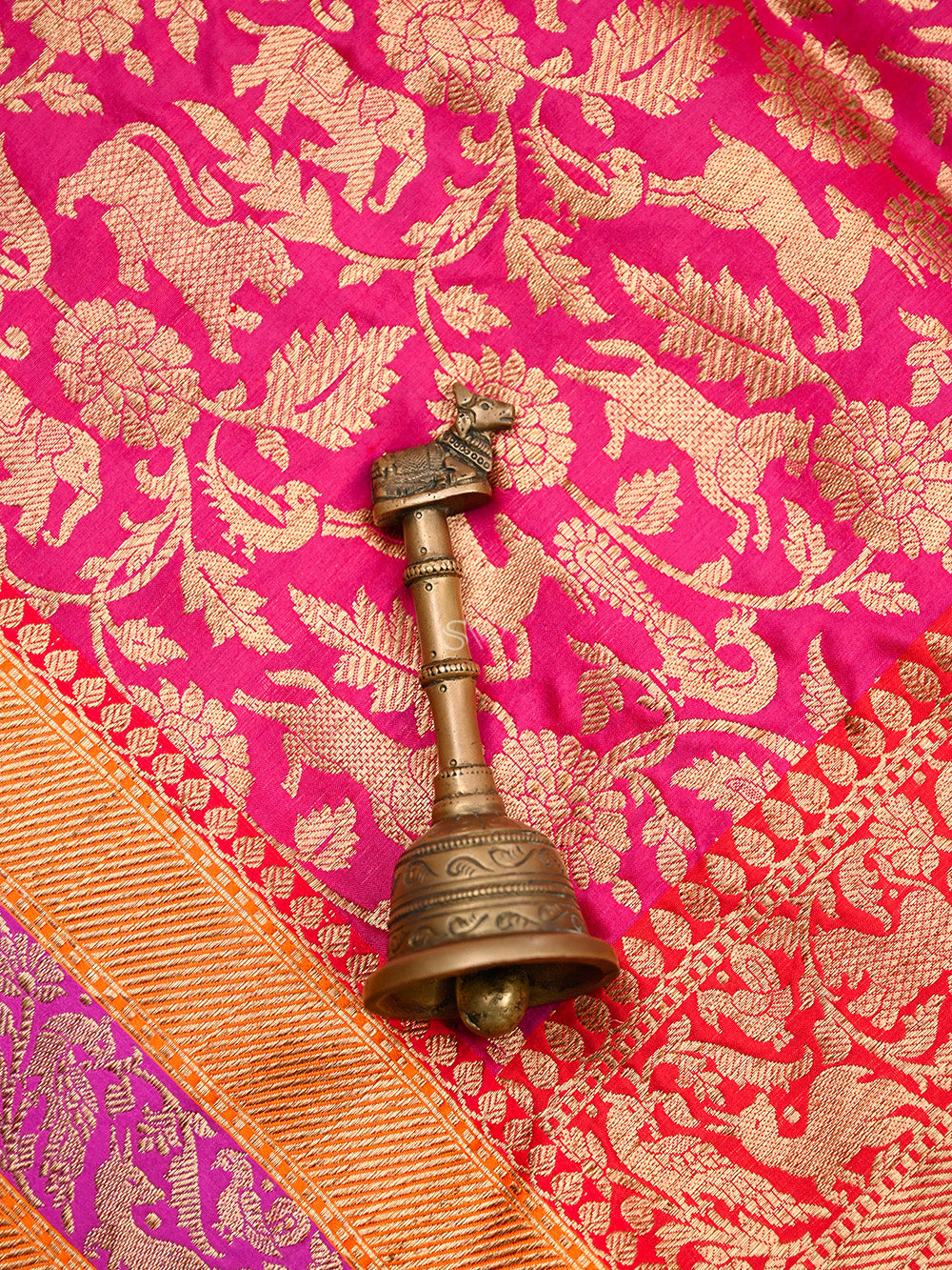 Dark Pink Shikargah Katan Silk Handloom Banarasi Saree - Sacred Weaves