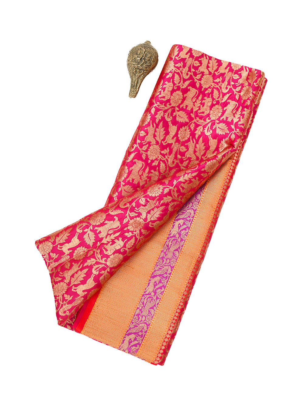 Dark Pink Shikargah Katan Silk Handloom Banarasi Saree - Sacred Weaves