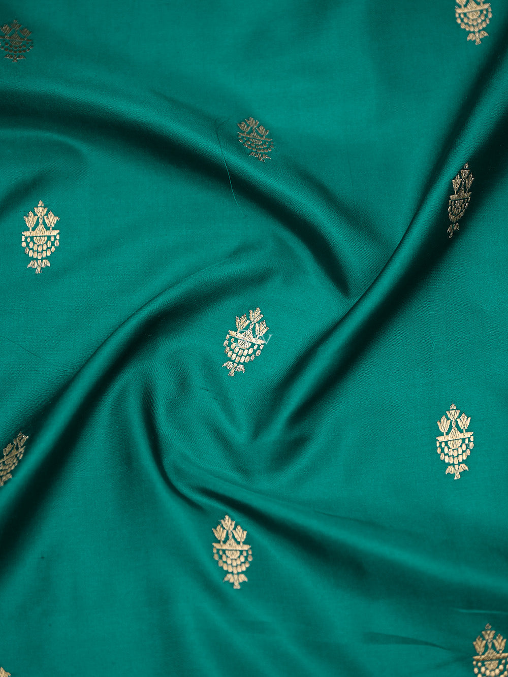 Teal Green Booti Satin Silk Handloom Banarasi Saree