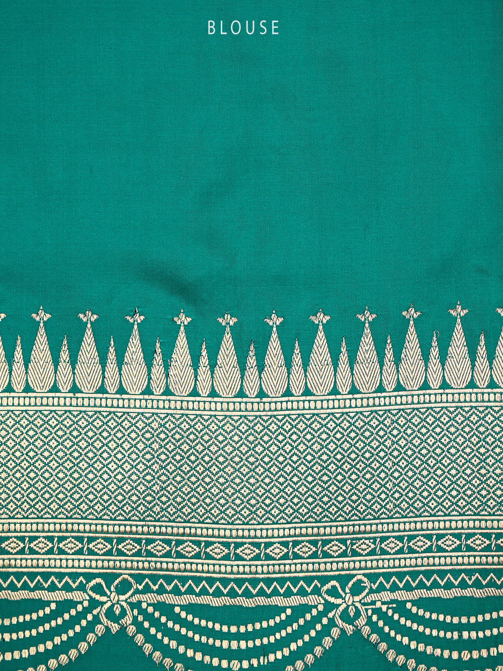 Teal Green Booti Satin Silk Handloom Banarasi Saree