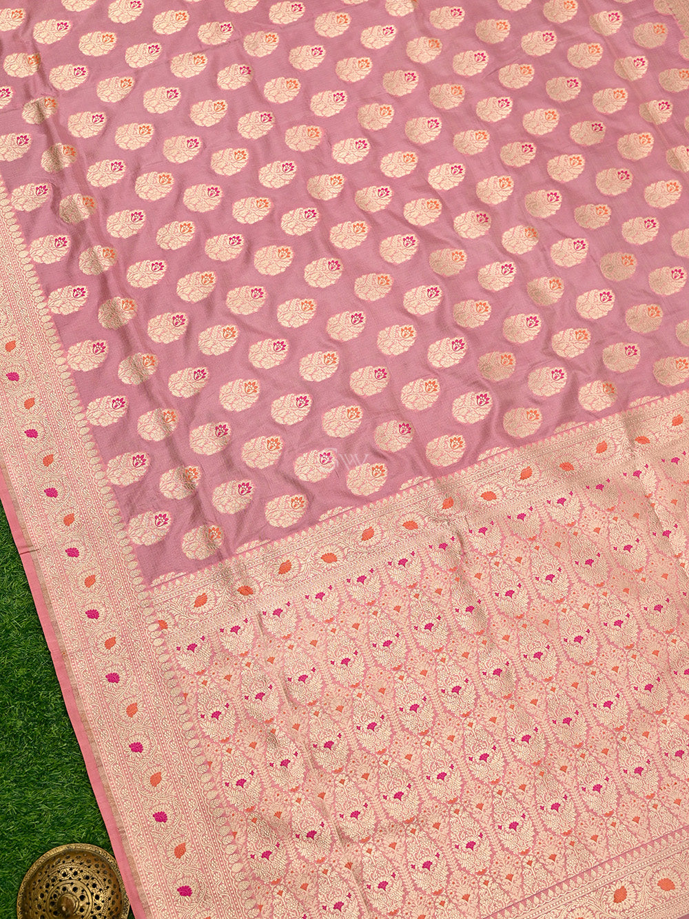 Peach Meenakari Booti Katan Silk Handloom Banarasi Saree