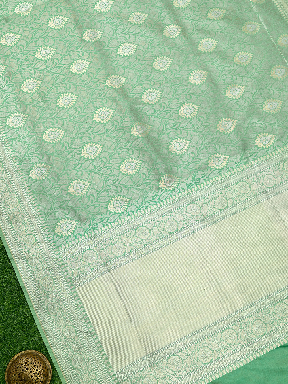 Sea Green Jaal Katan Silk Handloom Banarasi Saree