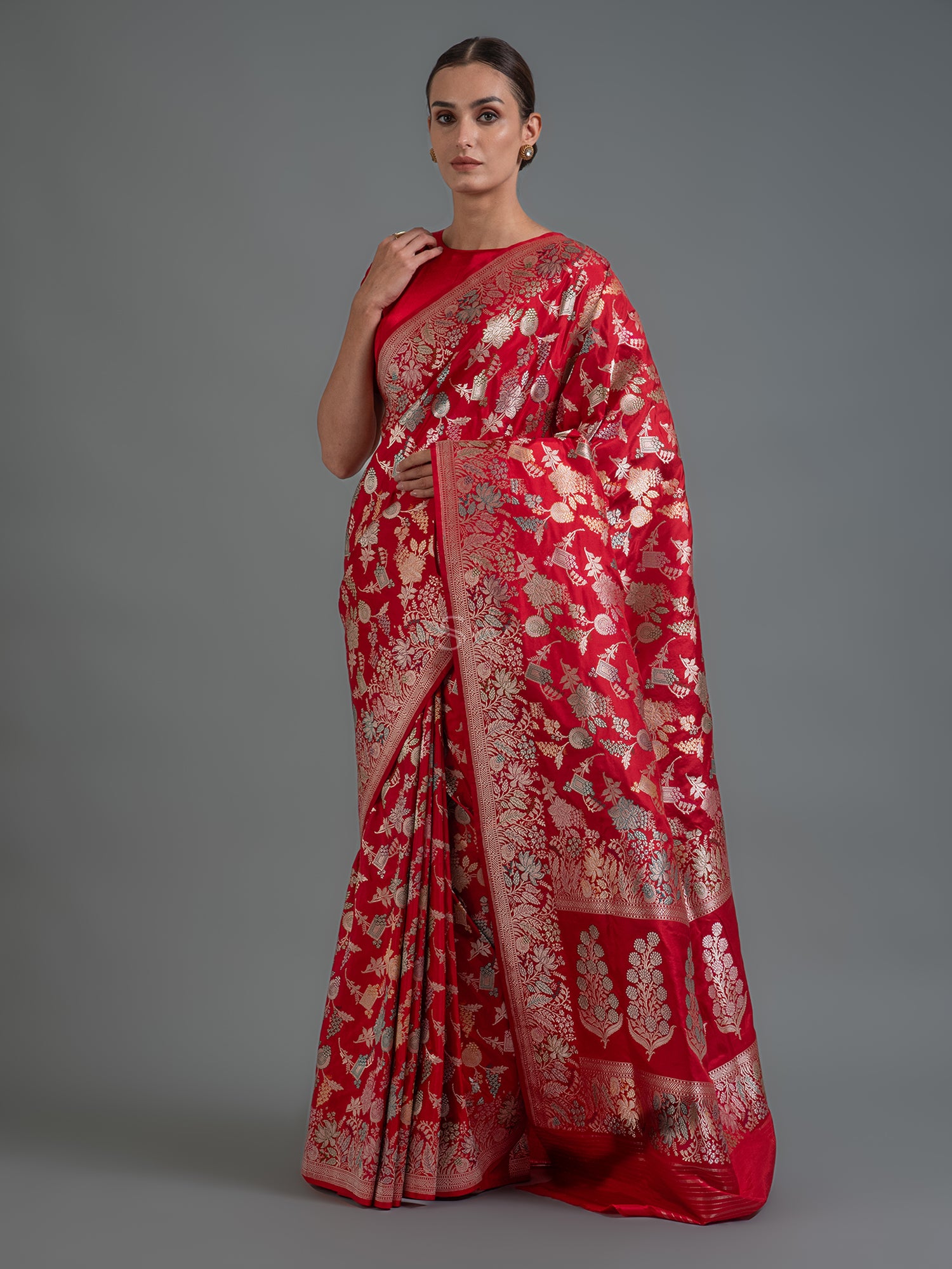 Red Meenakari Katan Silk Handloom Banarasi Saree - Sacred Weaves