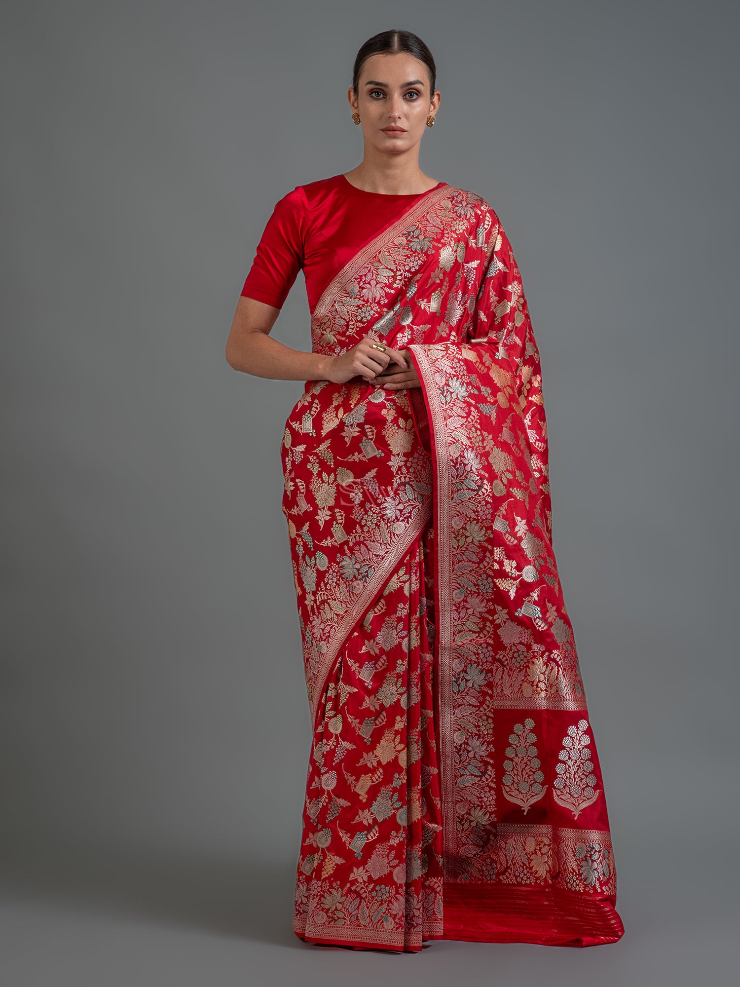 Red Meenakari Katan Silk Handloom Banarasi Saree - Sacred Weaves