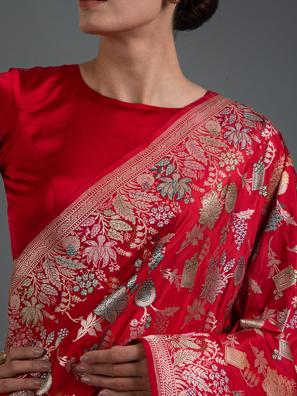 Red Meenakari Katan Silk Handloom Banarasi Saree - Sacred Weaves