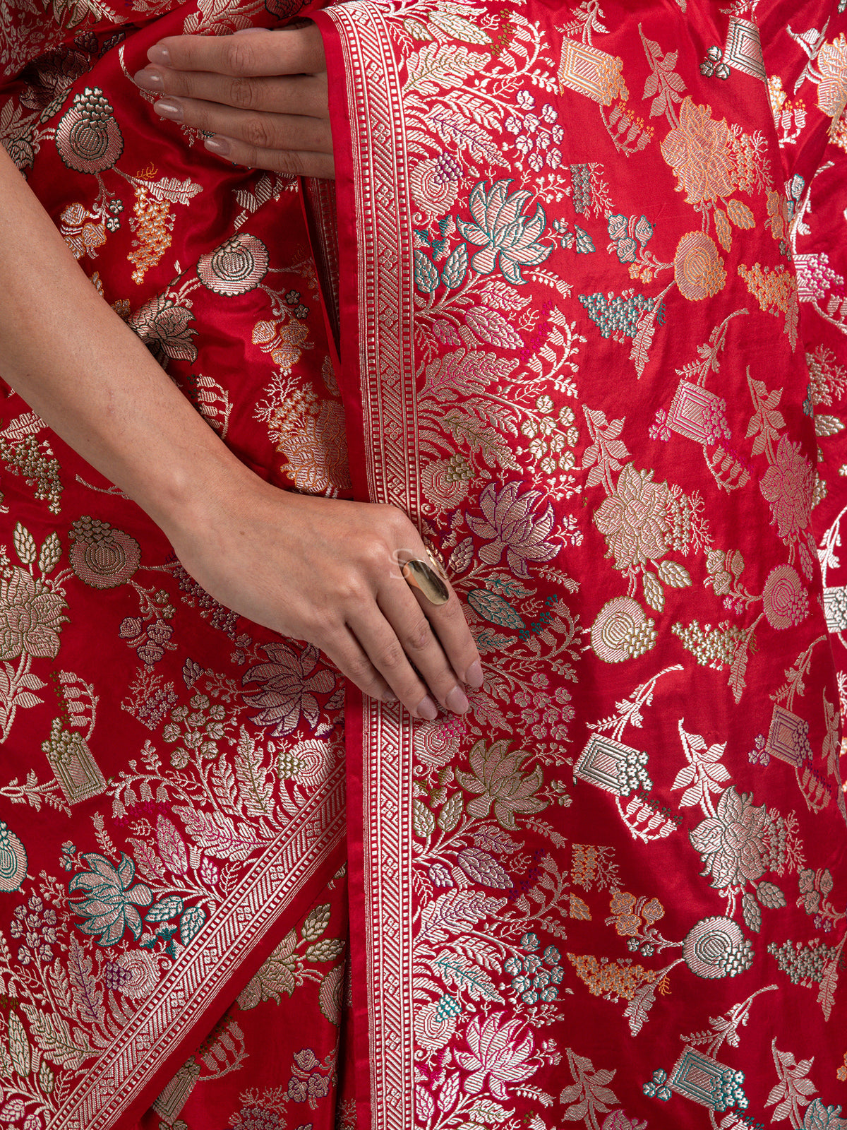 Red Meenakari Katan Silk Handloom Banarasi Saree - Sacred Weaves