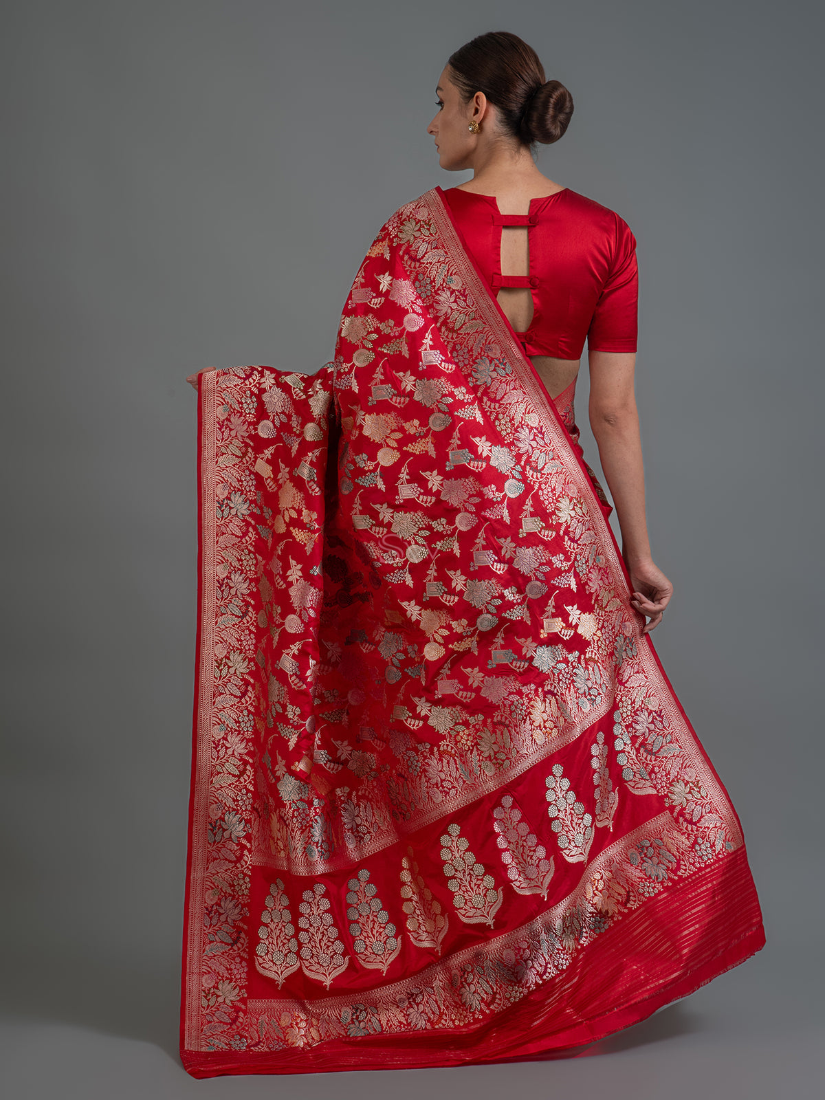 Red Meenakari Katan Silk Handloom Banarasi Saree - Sacred Weaves