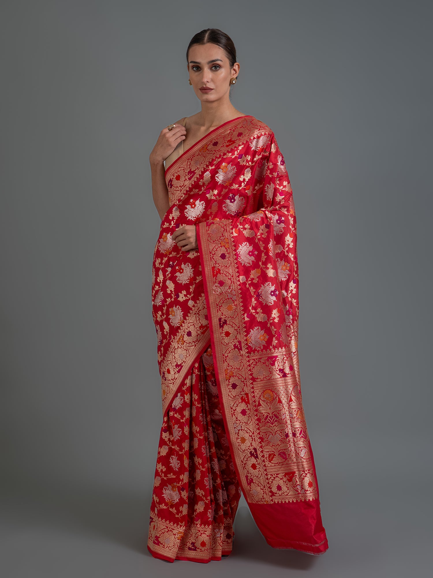 Red Meenakari Katan Silk Handloom Banarasi Saree - Sacred Weaves