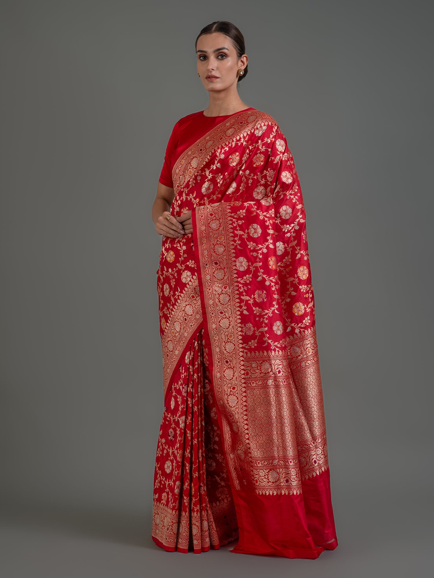 Red Meenakari Katan Silk Handloom Banarasi Saree - Sacred Waaves