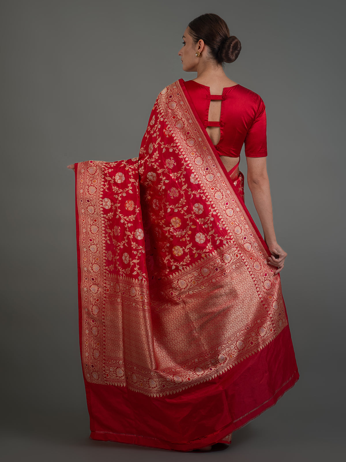 Red Meenakari Katan Silk Handloom Banarasi Saree - Sacred Waaves