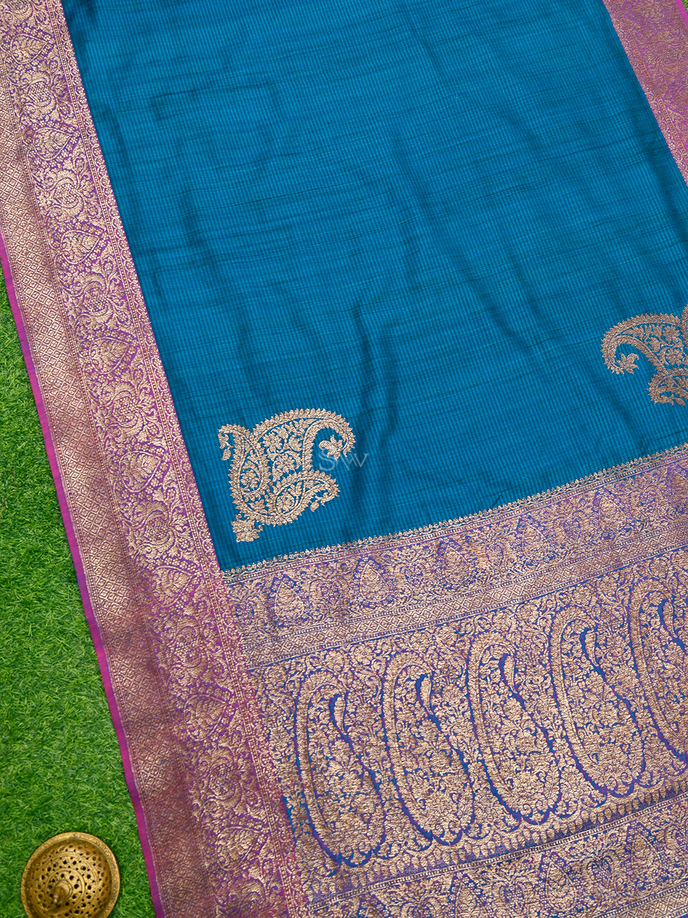 Midnight Blue Konia Dupion Silk Handloom Banarasi Saree - Sacred Weaves