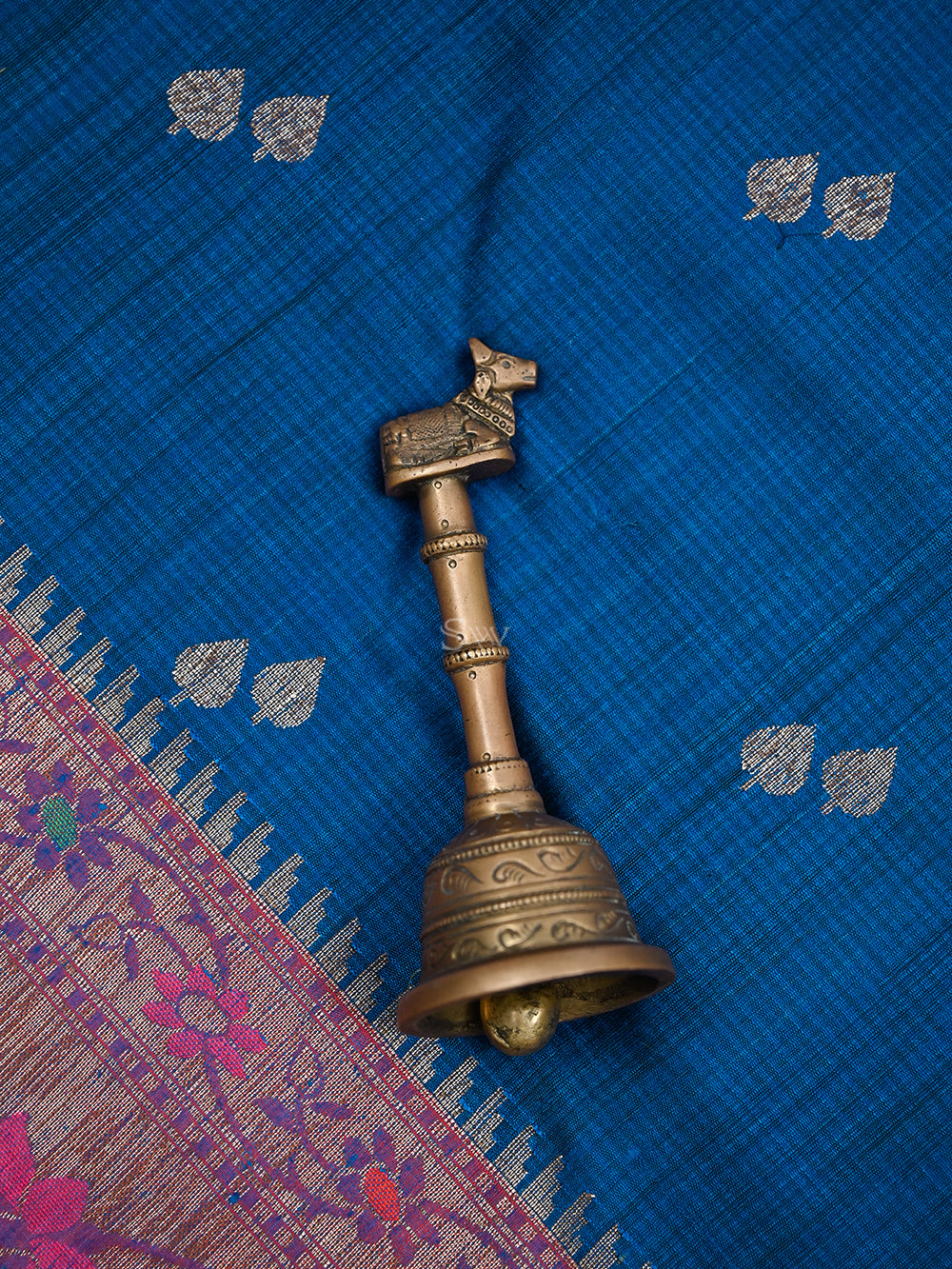 Midnight Blue Booti Dupion Silk Handloom Banarasi Saree - Sacred Weaves