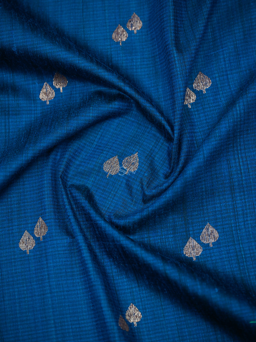 Midnight Blue Booti Dupion Silk Handloom Banarasi Saree - Sacred Weaves