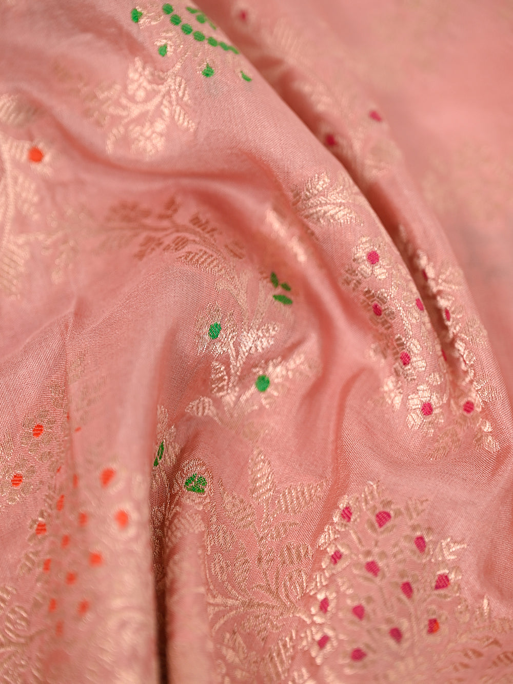 Onion Pink Meenakari Katan Silk Handloom Banarasi Fabric - Sacred Weaves