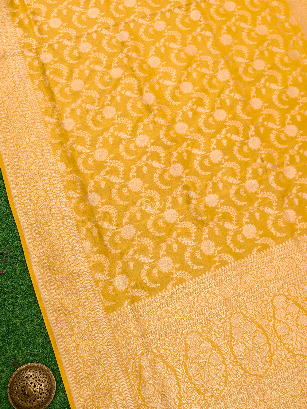 Mustard Katan Tissue Silk Handloom Banarasi Saree