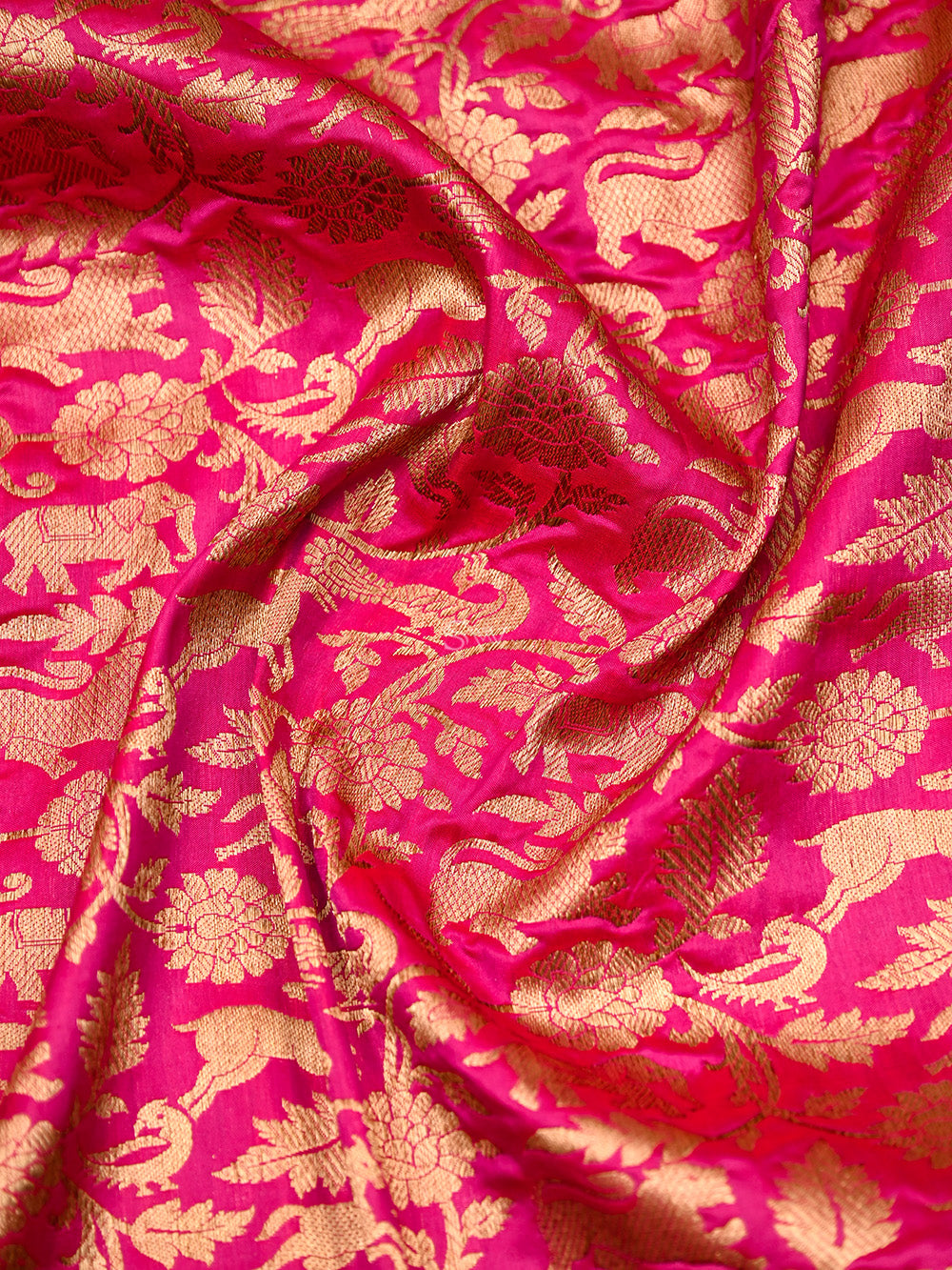 Dark Pink Shikargah Katan Silk Handloom Banarasi Saree - Sacred Weaves