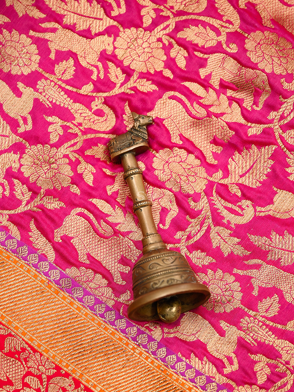 Dark Pink Shikargah Katan Silk Handloom Banarasi Saree - Sacred Weaves