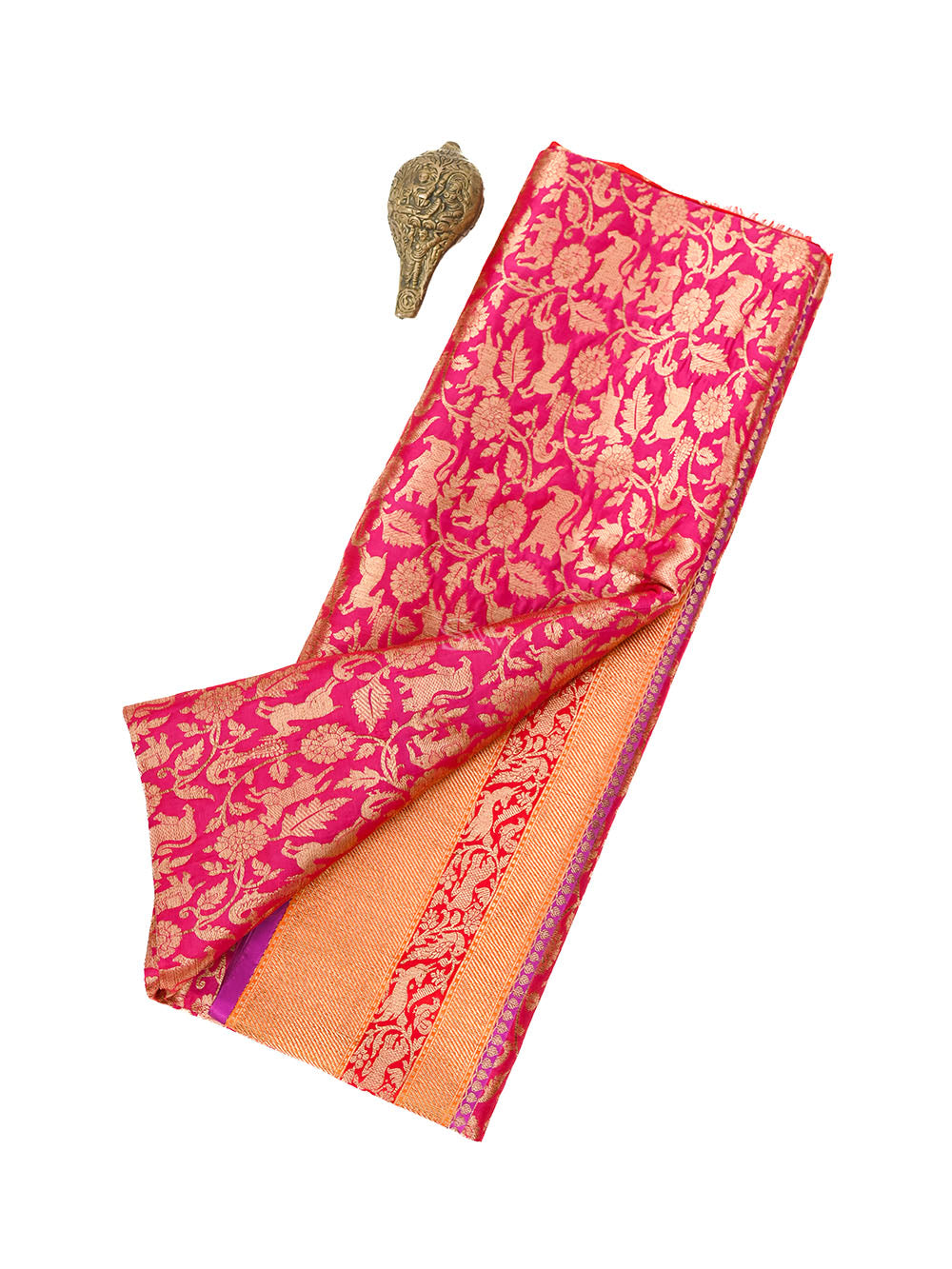 Dark Pink Shikargah Katan Silk Handloom Banarasi Saree - Sacred Weaves