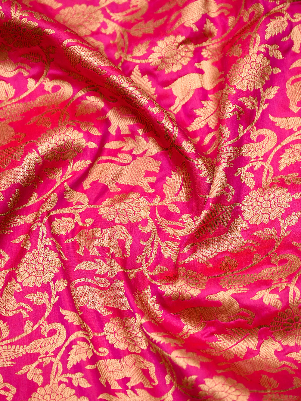 Pink Red Shikargah Katan Silk Handloom Banarasi Saree - Sacred Weaves