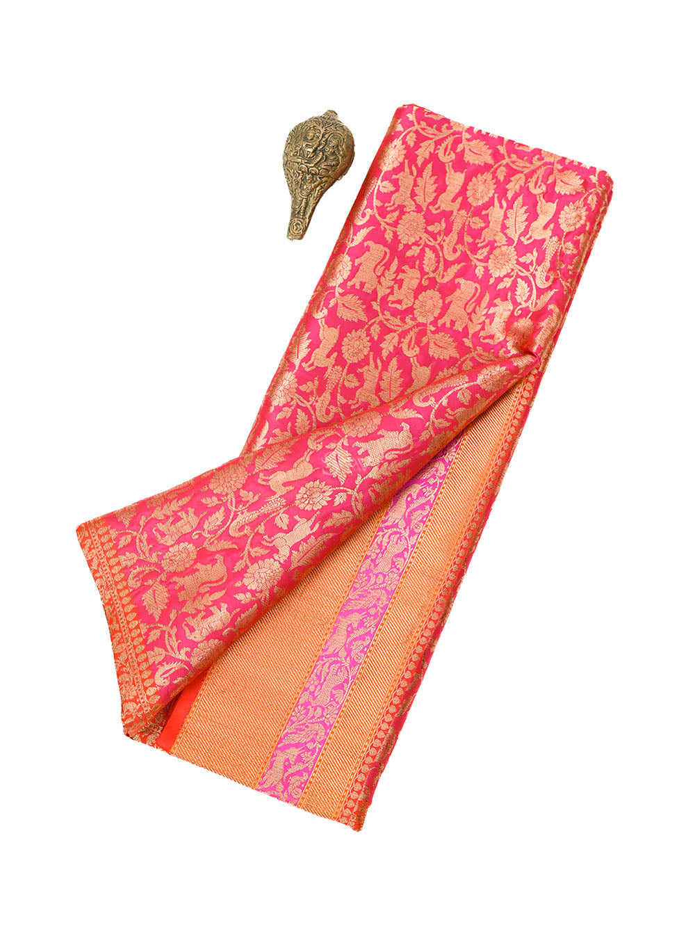 Pink Red Shikargah Katan Silk Handloom Banarasi Saree - Sacred Weaves