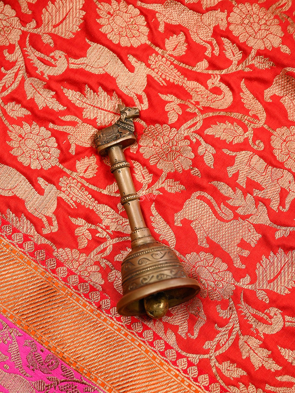 Red Shikargah Katan Silk Handloom Banarasi Saree - Sacred Weaves