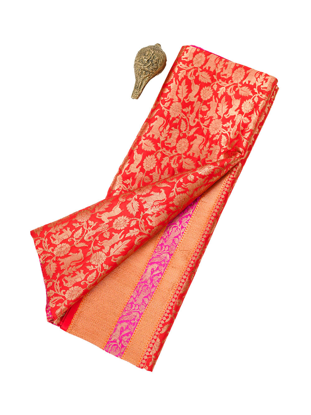 Red Shikargah Katan Silk Handloom Banarasi Saree - Sacred Weaves