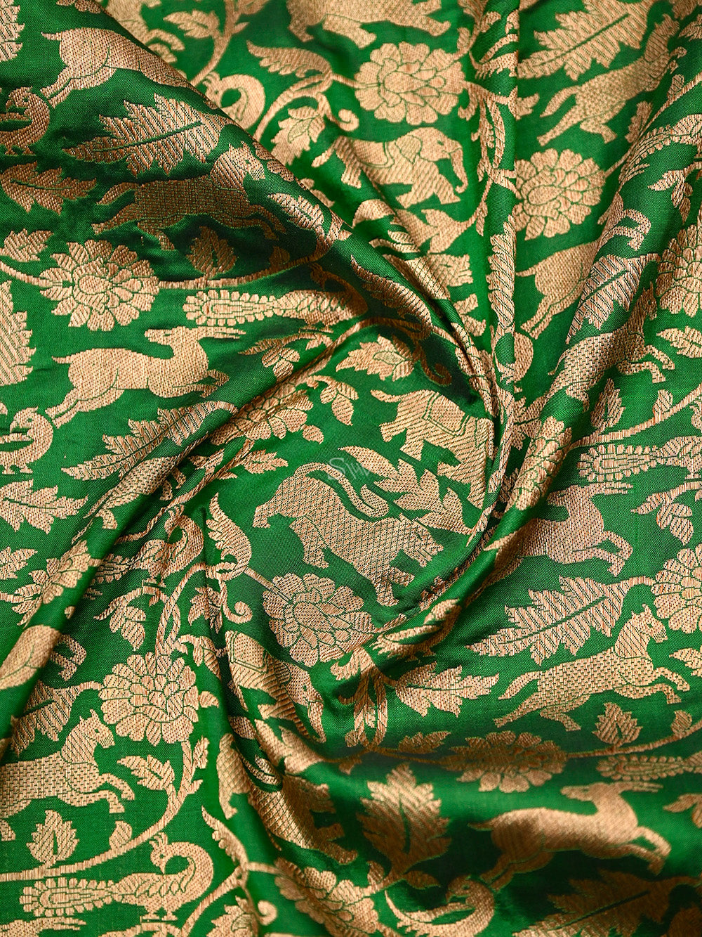 Bottle Green Shikargah Katan Silk Handloom Banarasi Saree - Sacred Weaves