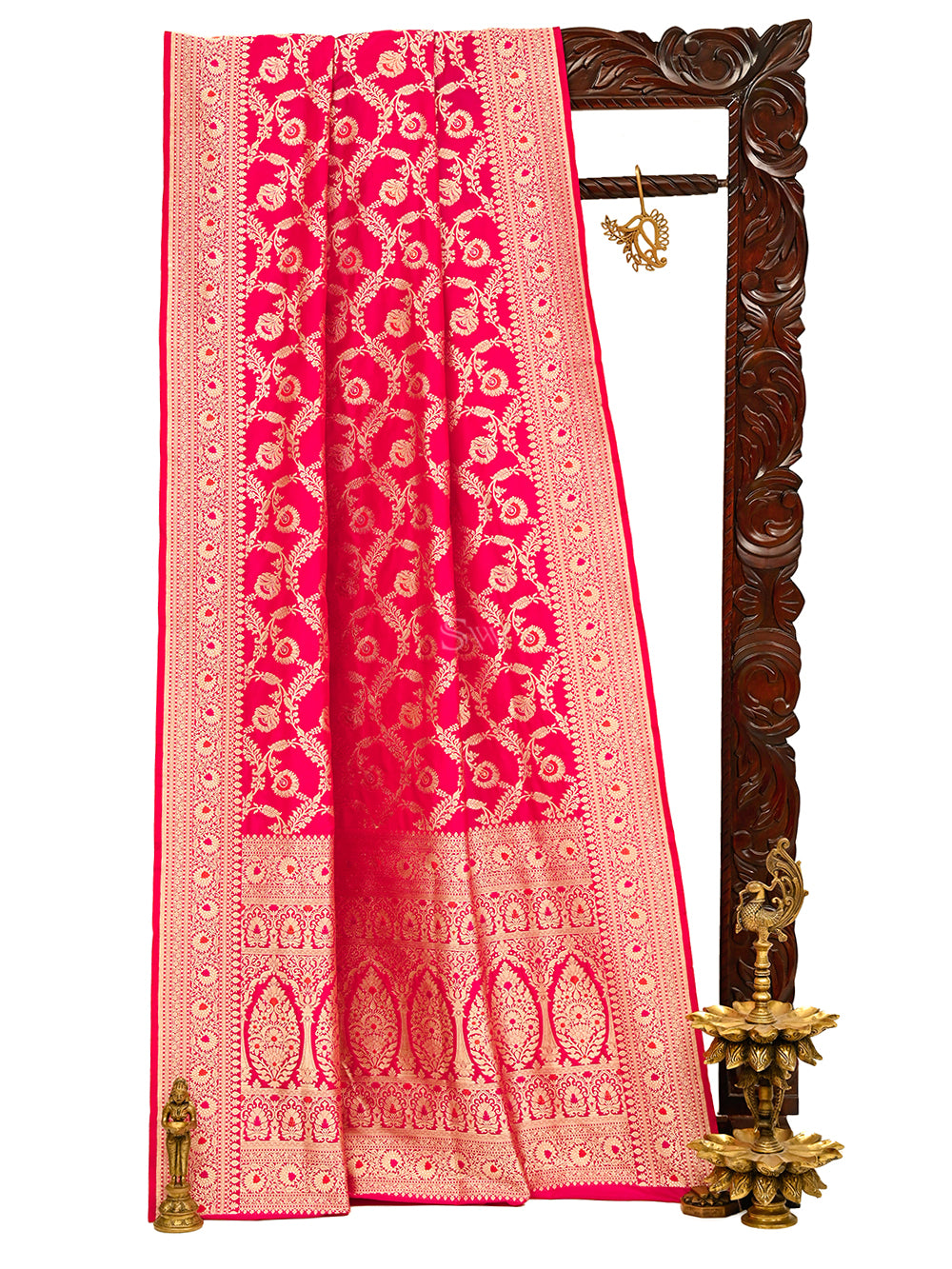 Pink Red Meenakari Uppada Katan Silk Handloom Banarasi Saree - Sacred Weaves