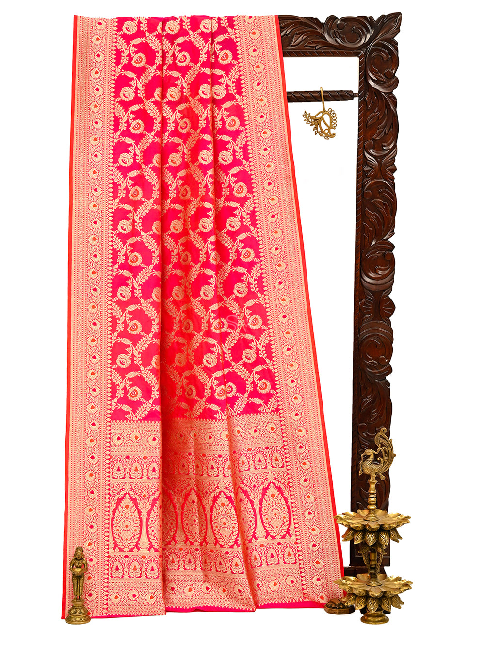 Pink Orange Meenakari Uppada Katan Silk Handloom Banarasi Saree - Sacred Weaves