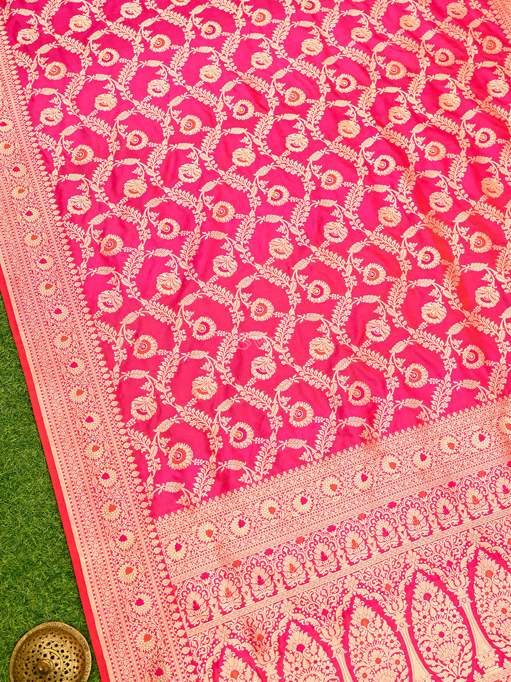 Pink Orange Meenakari Uppada Katan Silk Handloom Banarasi Saree - Sacred Weaves