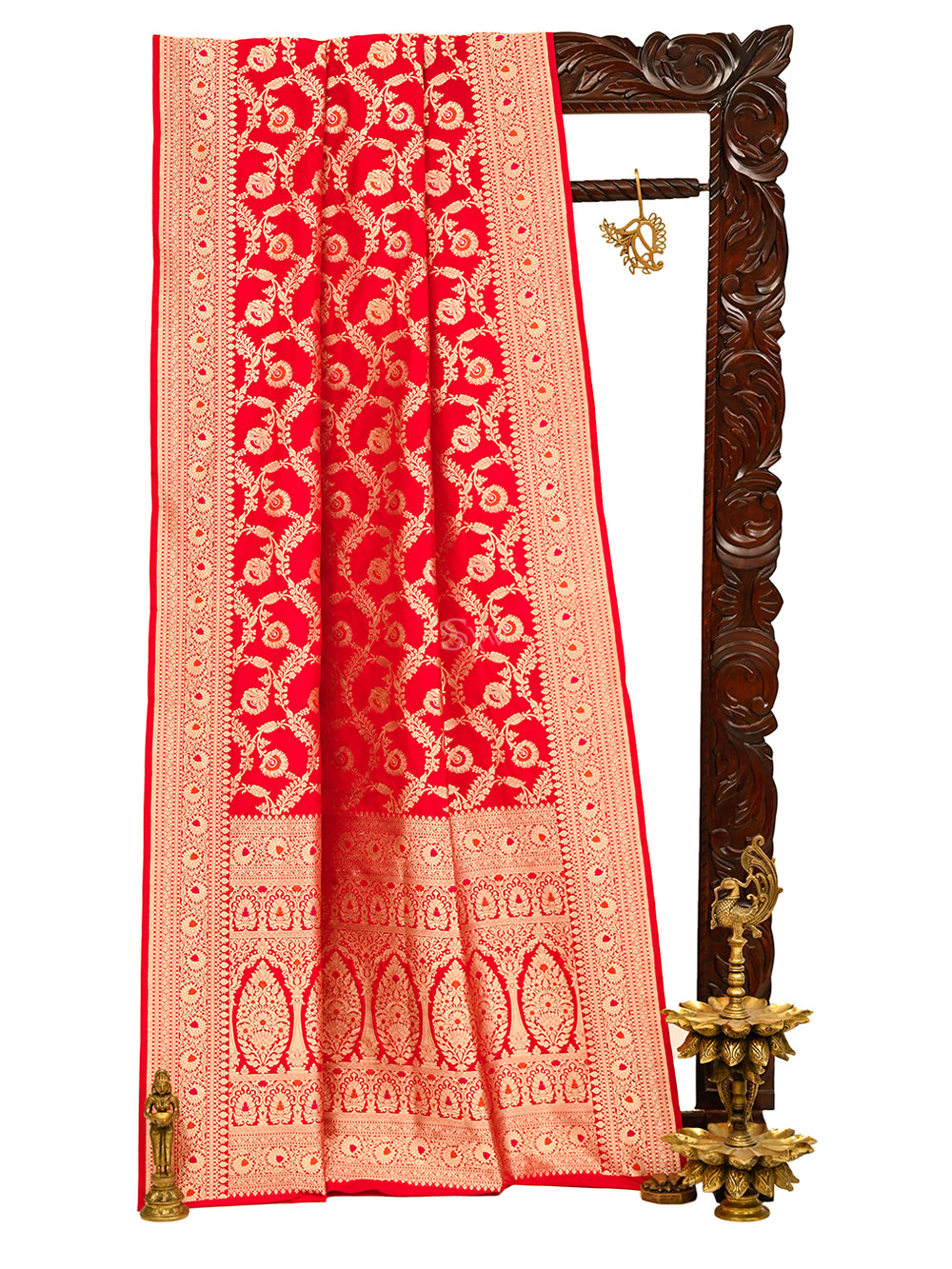 Red Meenakari Uppada Katan Silk Handloom Banarasi Saree - Sacred Weaves