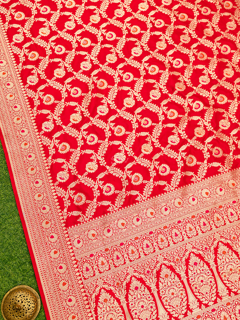 Red Meenakari Uppada Katan Silk Handloom Banarasi Saree - Sacred Weaves