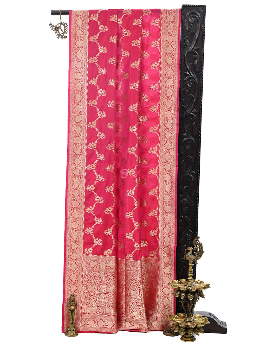 Dark Pink Meenakari Jaal Katan Silk Handloom Banarasi Saree