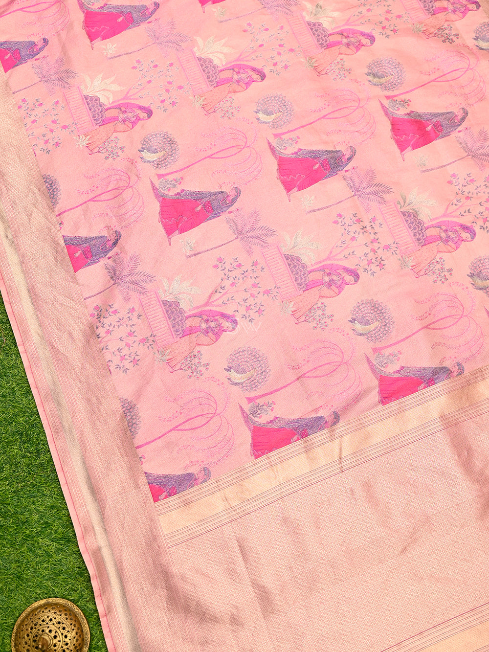 Pastel Pink Tissue Katan Silk Handloom Banarasi Saree - Sacred Weaves