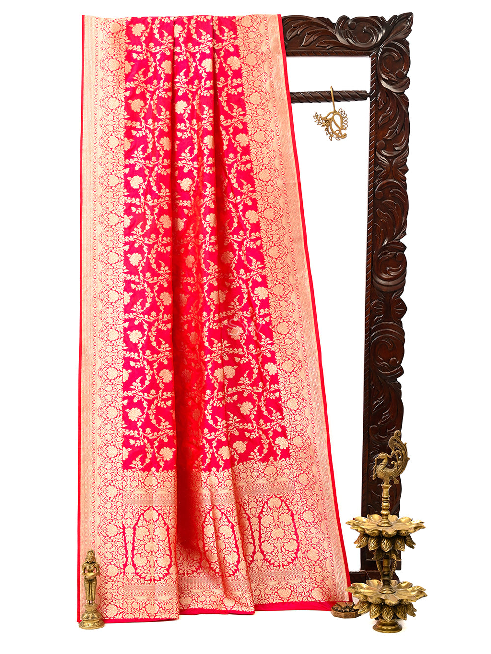 Pink Red Uppada Katan Silk Handloom Banarasi Saree