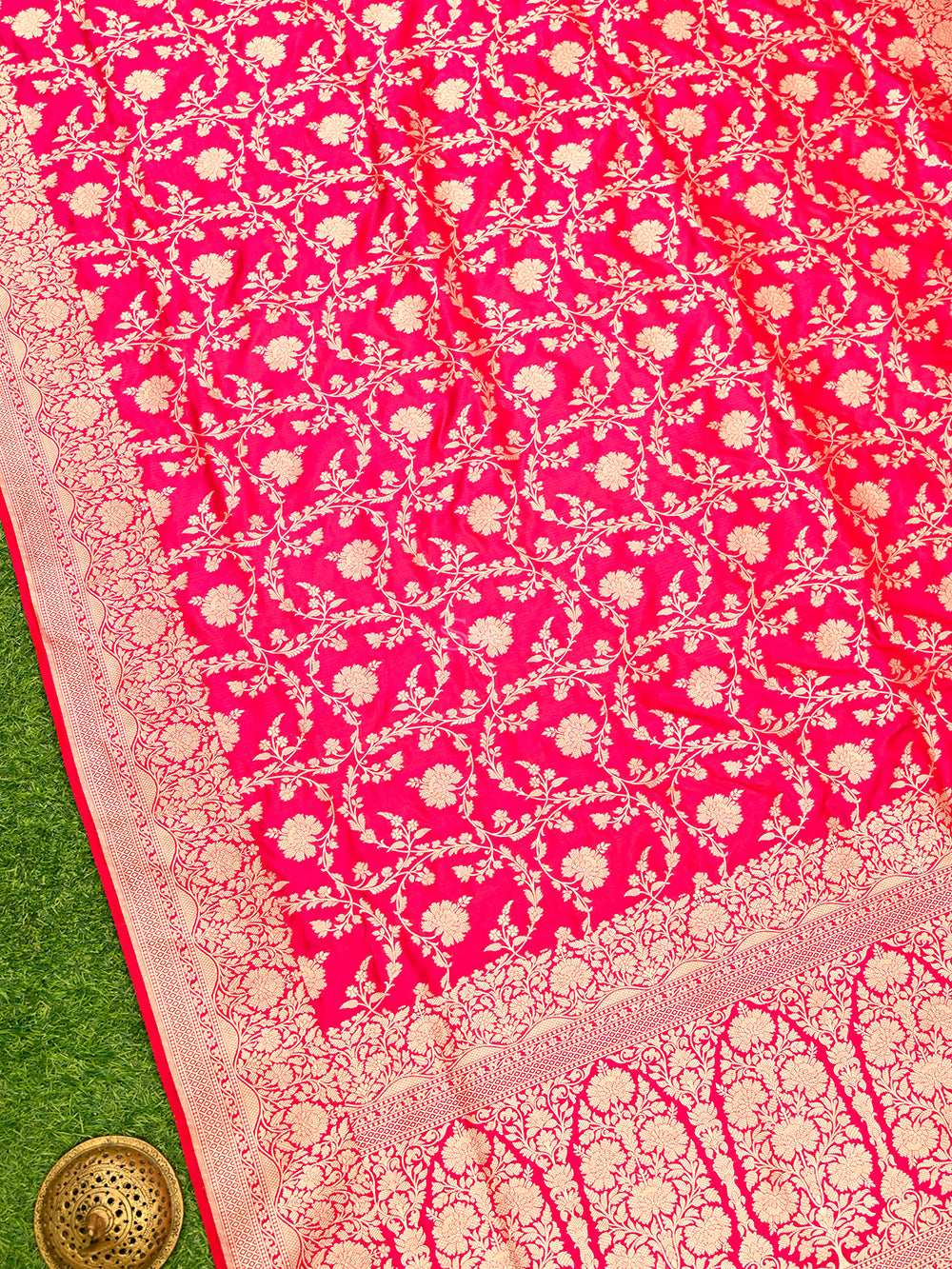 Pink Red Uppada Katan Silk Handloom Banarasi Saree