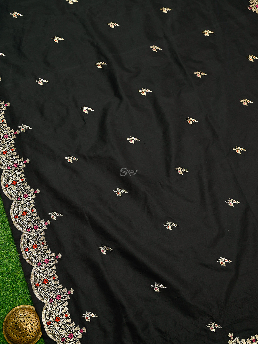 Black Meenakari Booti Katan Silk Handloom Banarasi Saree