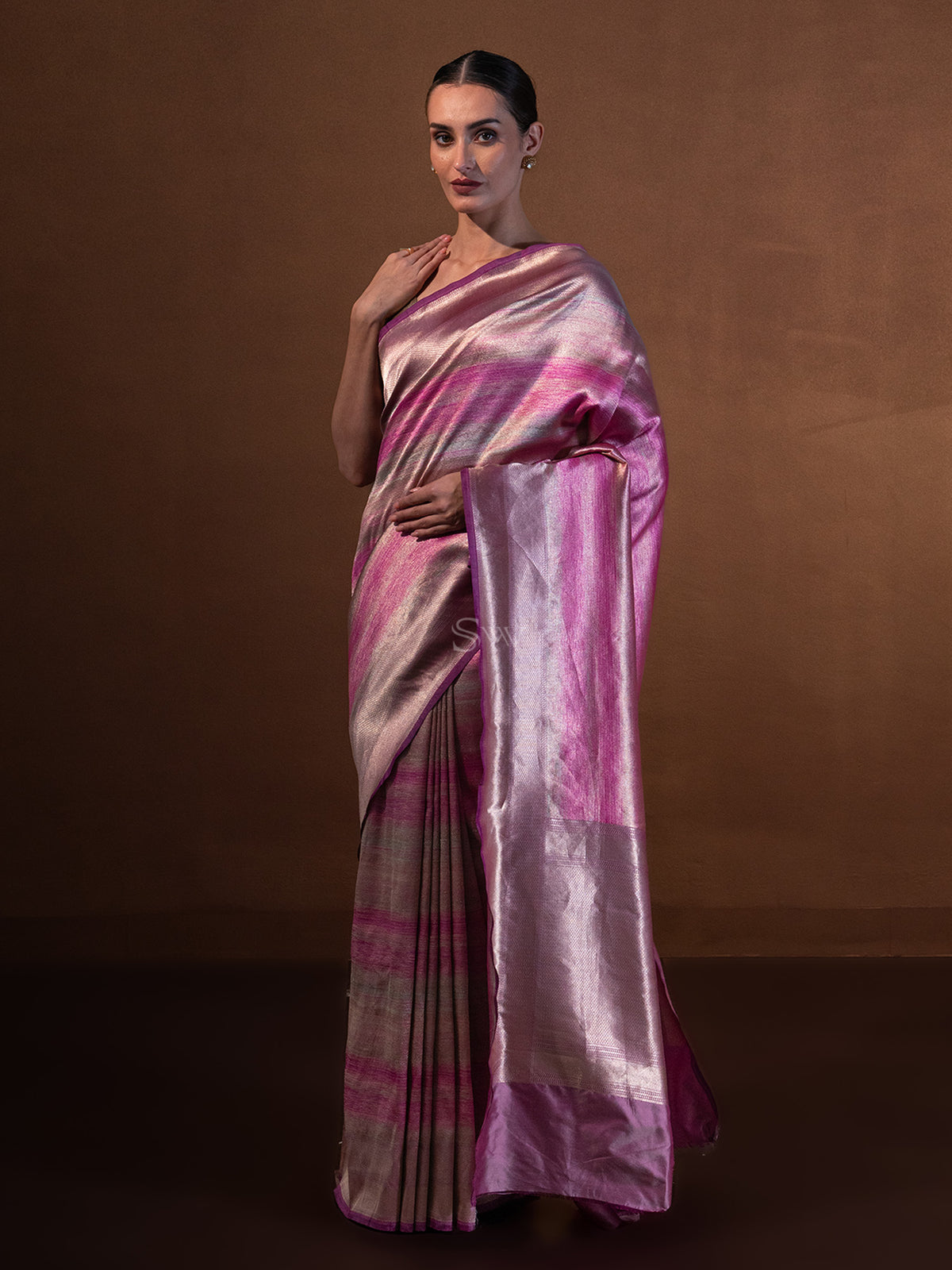 Dark Magenta Tissue Katan Silk Handloom Banarasi Saree