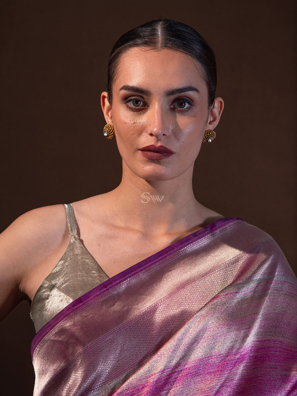 Dark Magenta Tissue Katan Silk Handloom Banarasi Saree